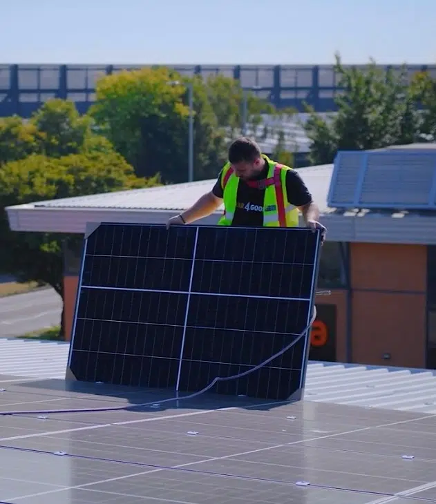 Solar panel installation on house roof