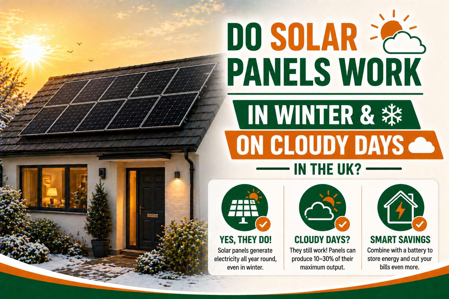 Do solar panels work in winter on cloudy days in the UK
