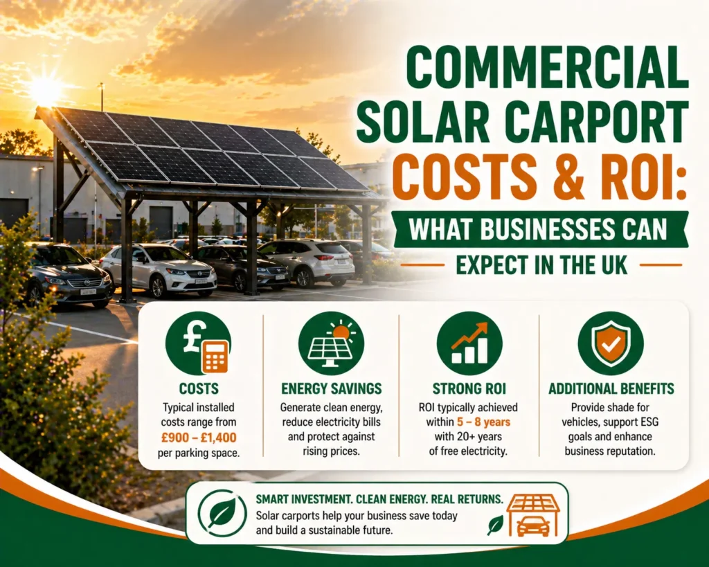 Commercial Solar Carport Costs & ROI: What Businesses Can Expect in the UK