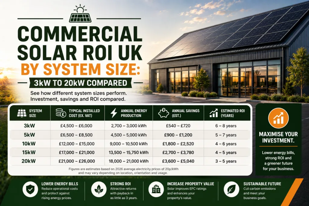 Commercial Solar ROI UK by System Size: 3kW to 20kW Compared