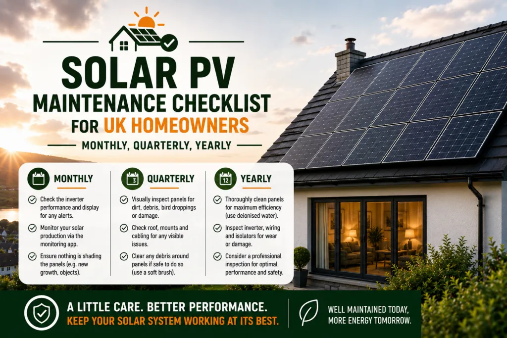 Solar PV Maintenance Checklist for UK Homeowners (Monthly, Quarterly, Yearly)