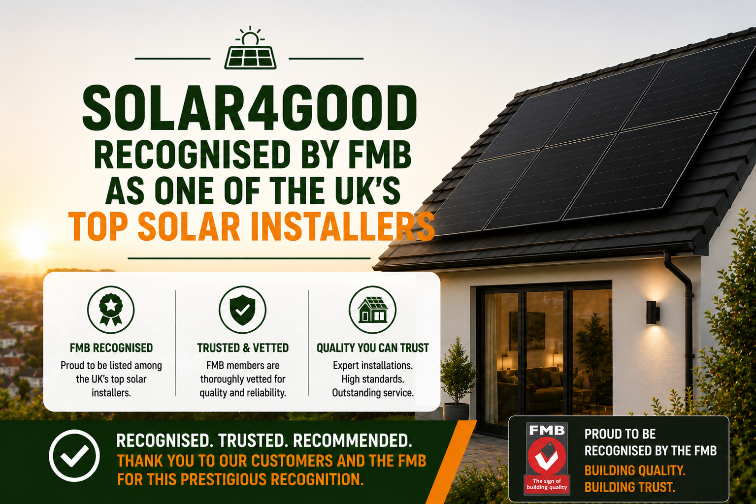 Solar4Good Recognised by FMB as One of the UK’s Top Solar Installers