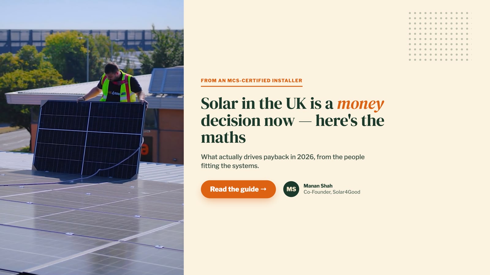 Solar4Good MCS-certified team installing roof solar panels on a UK home