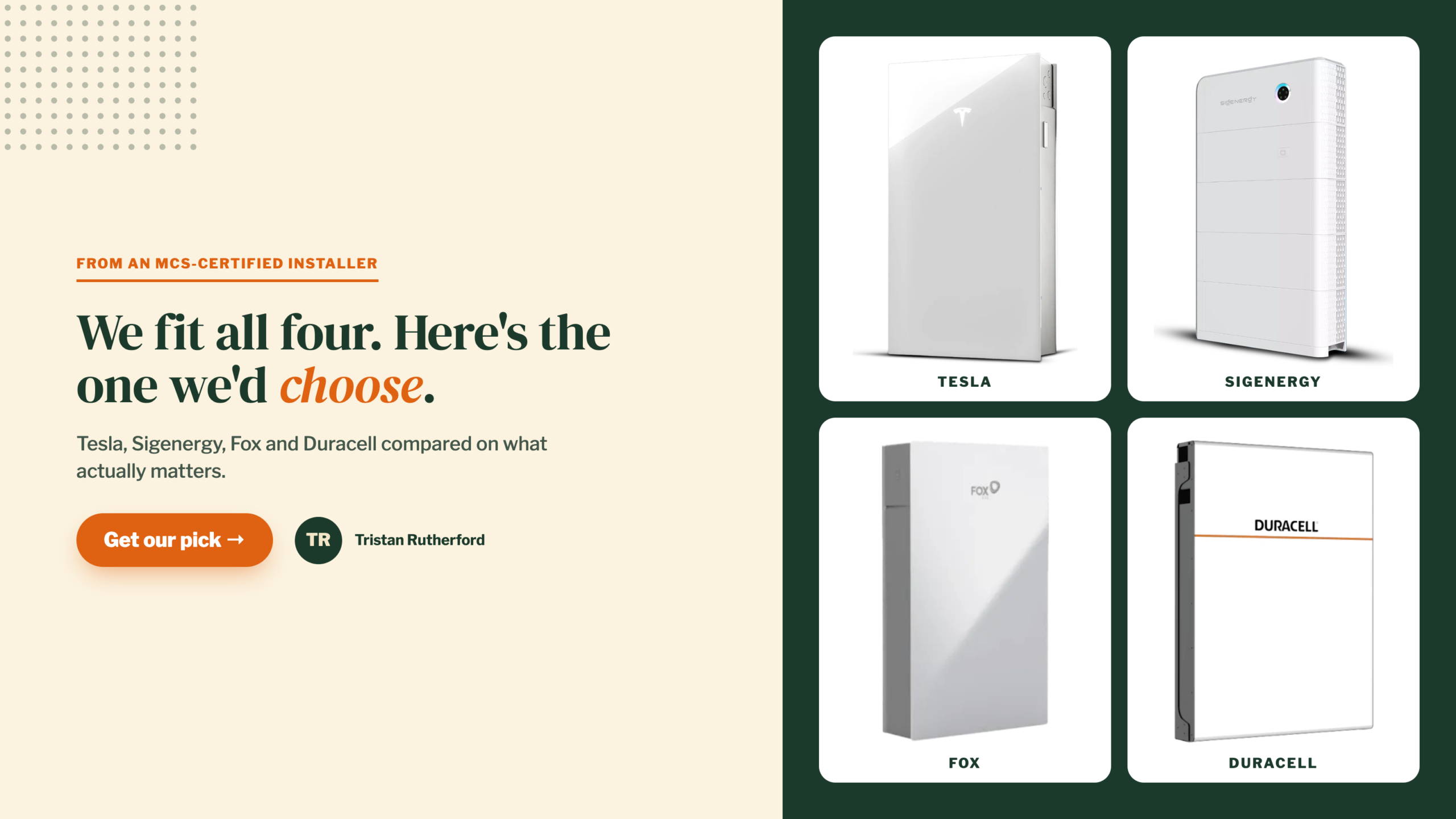 Tesla, Sigenergy, Fox and Duracell home solar batteries compared by MCS-certified installer Solar4Good — reviewed by Tristan Rutherford