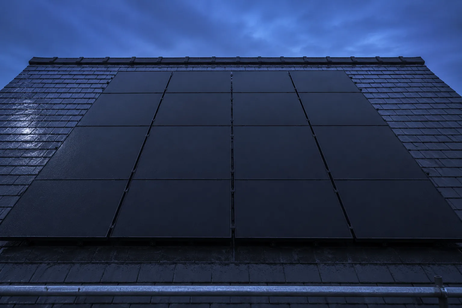 An all-black roof as pure geometry Two all-black modules side by side on a flat roof