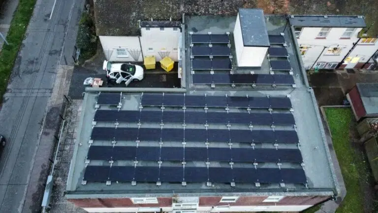 Delamer House solar panels on ballasted mounting